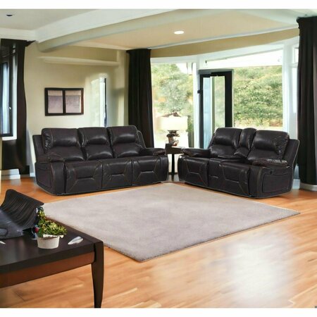 Homeroots 89 x 40 x 40 in. Modern Brown Leather Sofa & Loveseat 343853